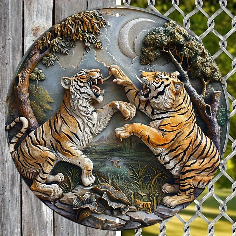 

Aluminum Tiger Sculpture Art, 3D Embossed Wall Decor, Outdoor and Indoor Metal Sign, Animal Theme, Home and Garden Decoration