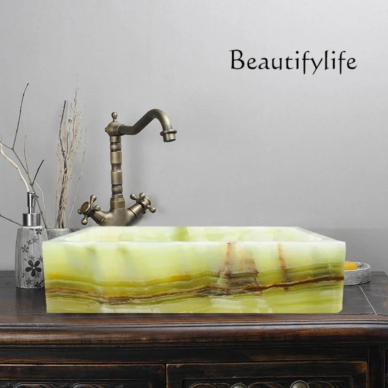BJ Face Washing On The Table Square Household European Jade Washing Basin Small Bathroom Washing Light Luxury Basin