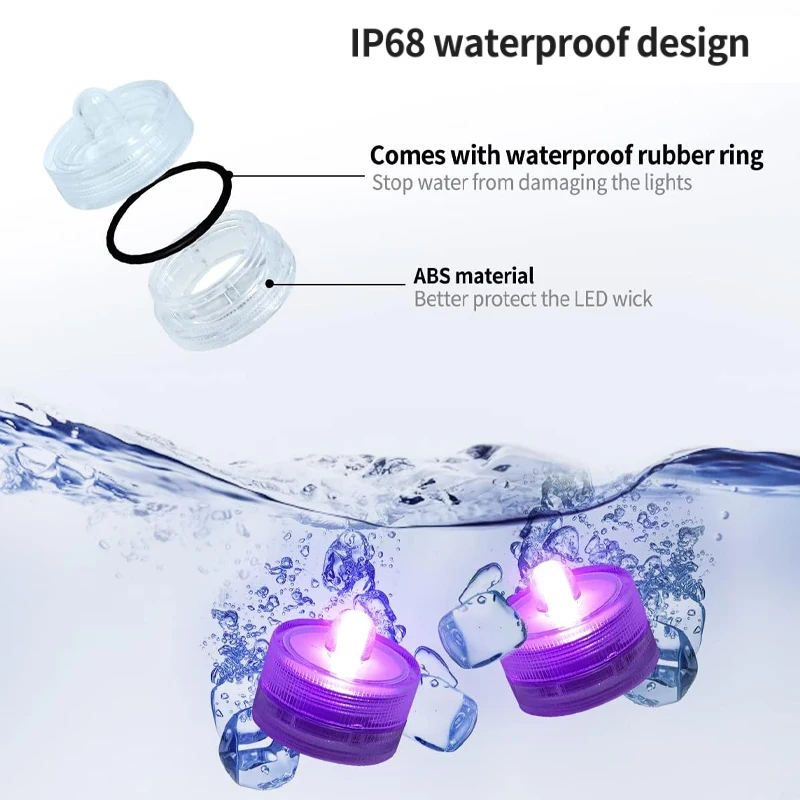 1PC Mini Submersible LED Lights Waterproof Small Tealight Candles Battery Operated Underwater Light for Vase Pool Pond Halloween
