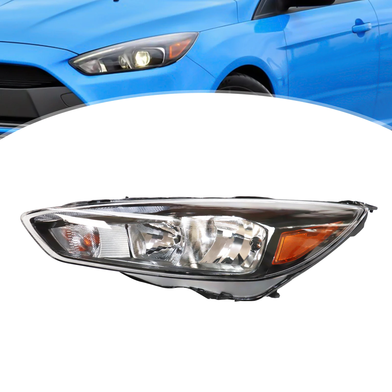 Halogen Headlight Assembly with LED DRL Fit 2015-2018 Ford Focus Headlamp (Driver Left Side) Front Head Light Direct Replacement