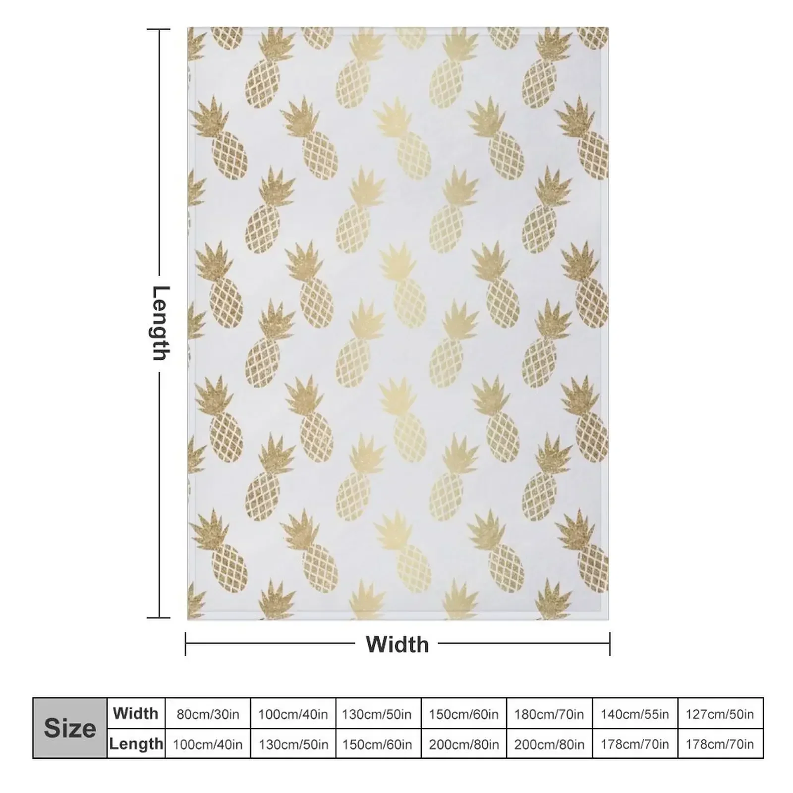 Gold Pineapple Pattern Throw Blanket couch cozy soft plush fuzzy picnic outdoor blanket