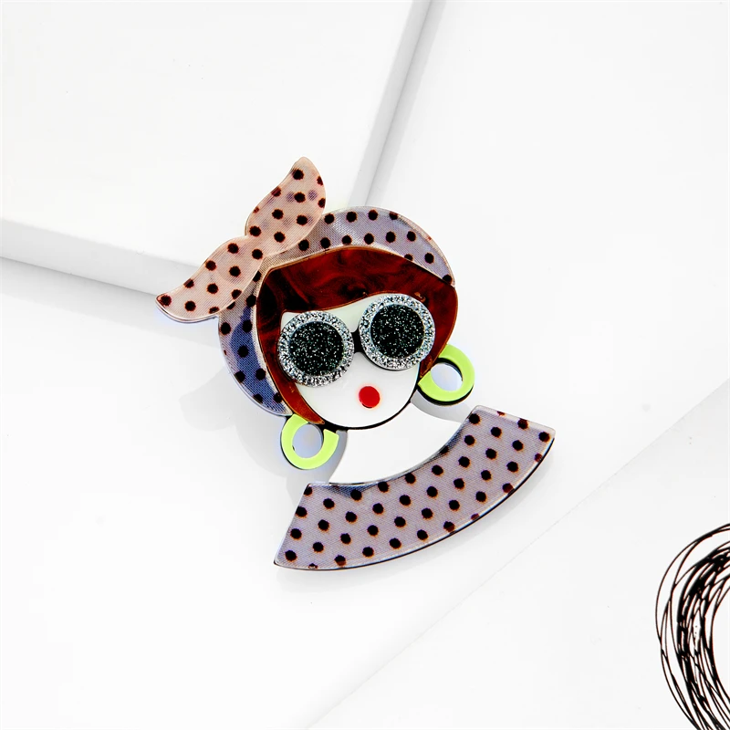 YAOLOGE New Style Brooch Woman Wear Glass Big Earring Polka Dot Bowknot Lady Women Brooches Acrylic Material Girls Brooch