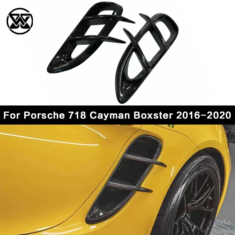 

Carbon Fiber Side Fender Air Vent Wind Knife Trim For Porsche 718 Cayman Boxster 2016-2020 TAKD Style Tuyere Splitter Body Kit