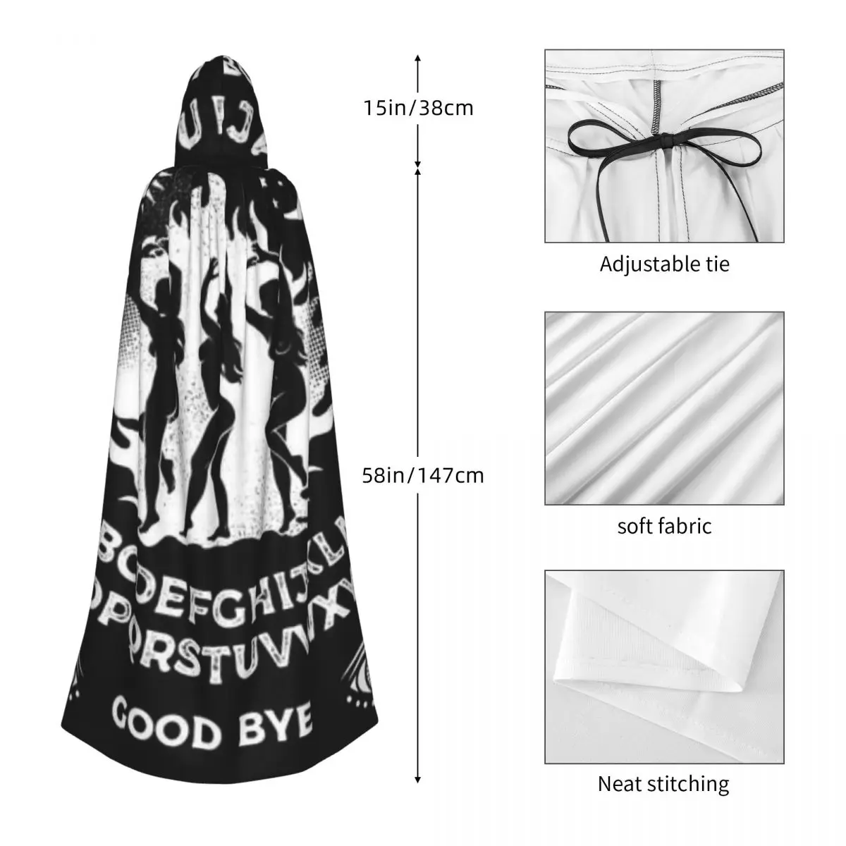 Adult Vampire Cape Hooded Robe Board With Witches Dancing Halloween Cloak Full Length Cosplay