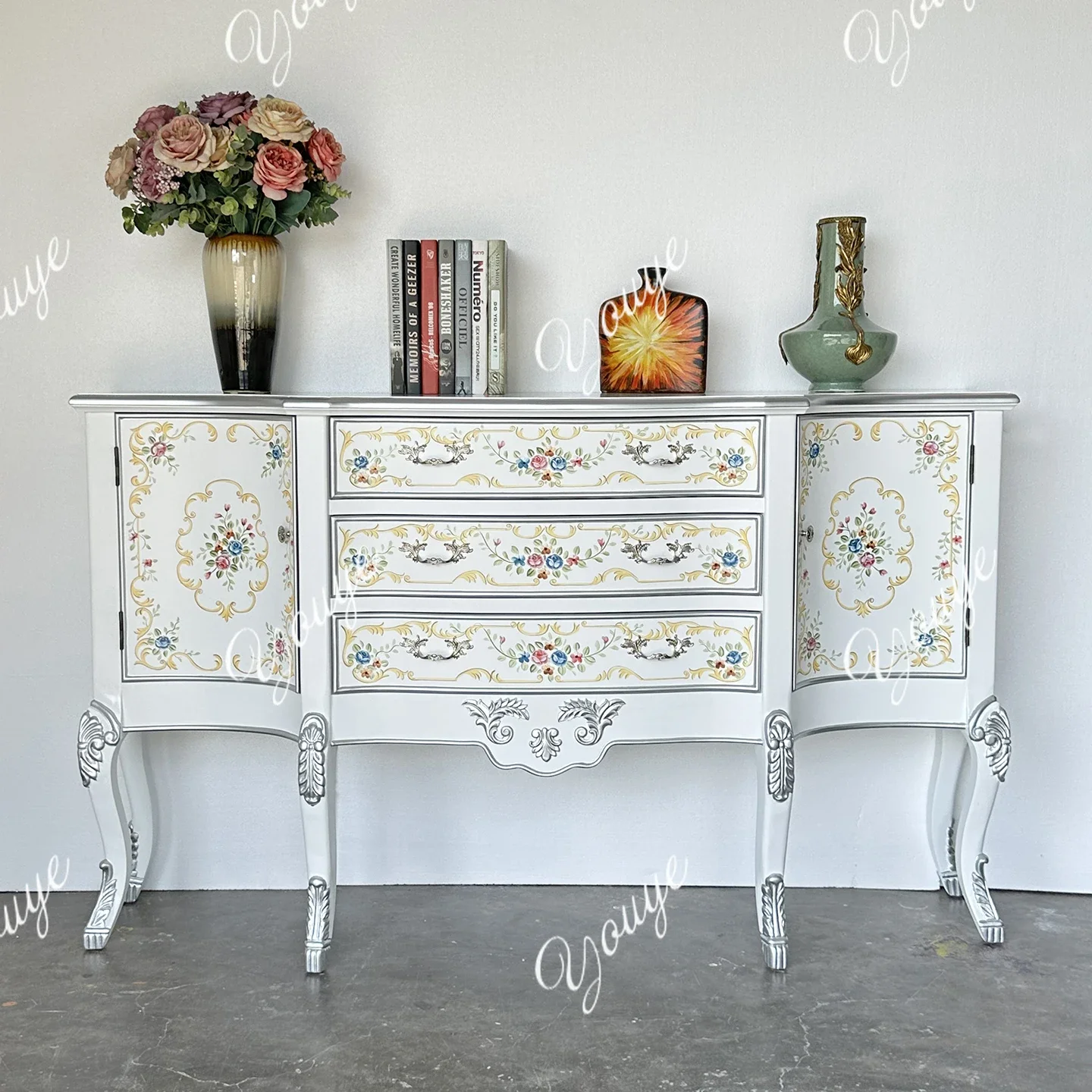 

J French Entrance Cabinet American Hand-painted Living Room Foyer Corridor Cabinet European Bedroom Storage Cabinet Light Luxury