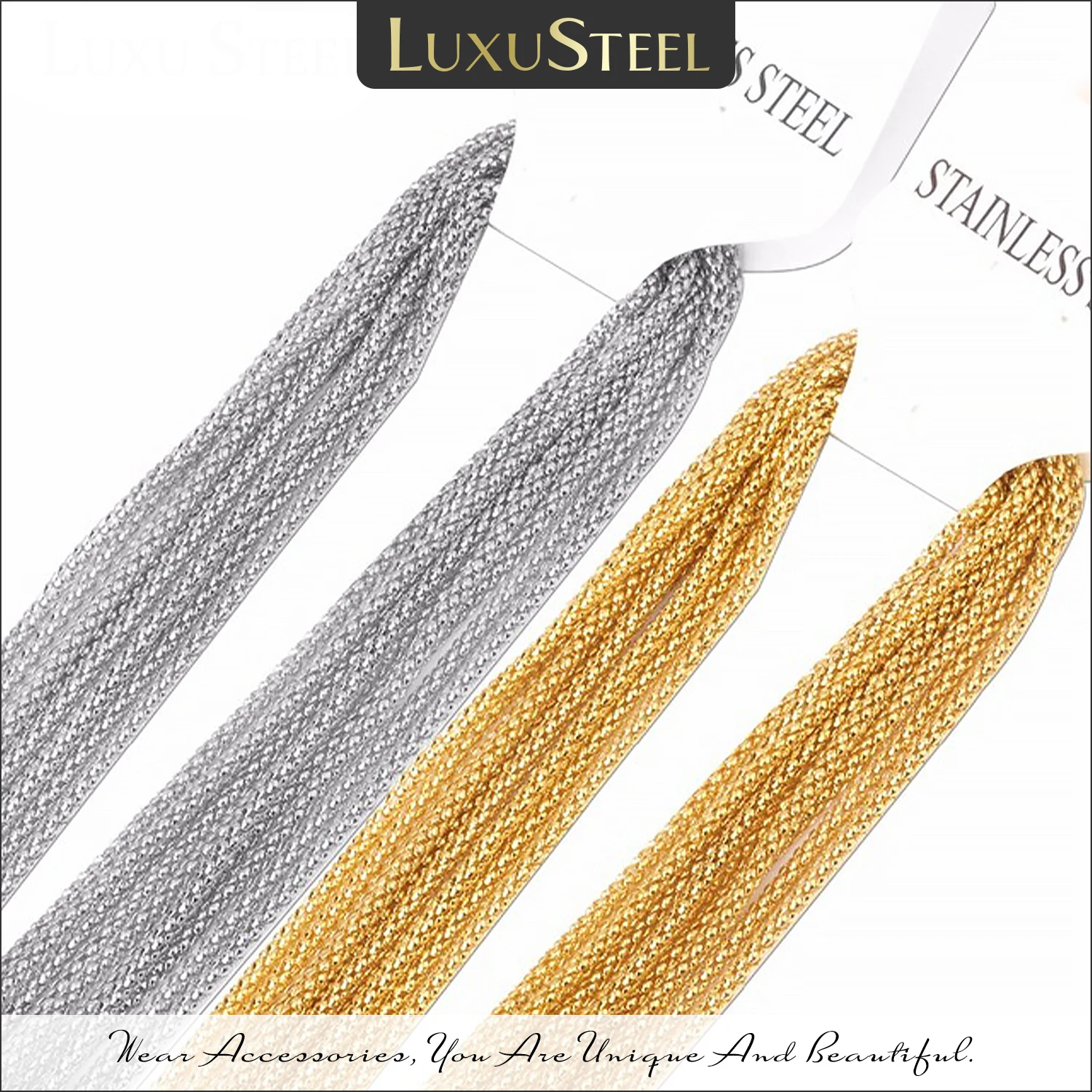 LUXUSTEEL 2mm Bamboo Chain Necklaces 10pcs/lot Steel Golden Color Long Chain Necklace For Pendants Charms Wholesale Party Gift