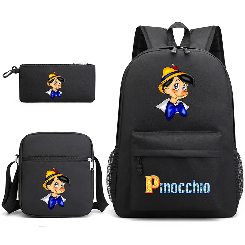 

3pcs Disney Cartoon Pinocchio Teenager Students Backpacks Schoolbags Pencil Case Shoulder Bags Boys Girls School Bags Sets