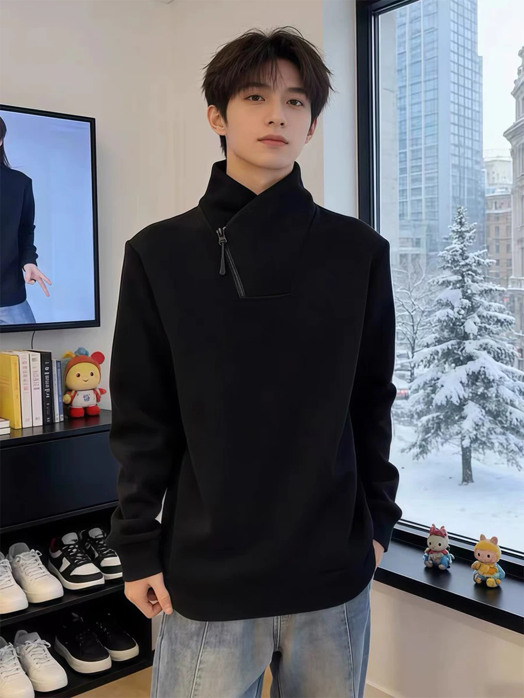 

Bla Heavyweight Zipper Hoodie Men's Autumn Winter Thi Long Sve T-irt American Trendy Brand Inner Wear Top