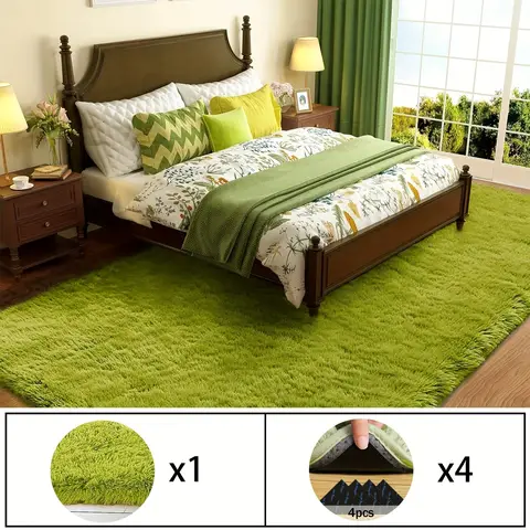Room Decor Rug,Grass Green Soft Shaggy Non-Slip Rugs for Living Room/Bedroom/Nursery,Luxury Plush Carpet with 4 Rug Stickers,