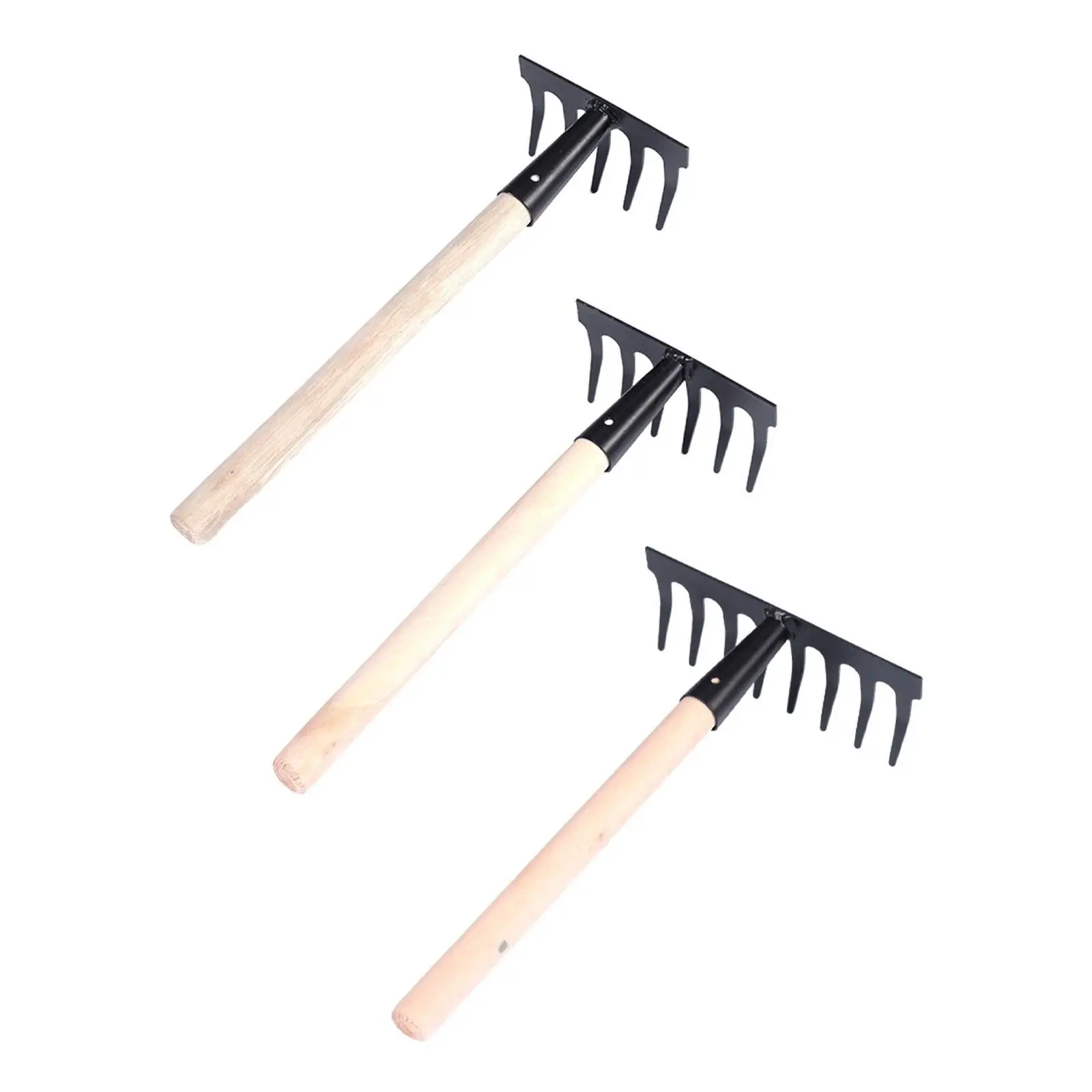 Gardening Rake Wood Handle Metal Hand Rake for Digging Smoothing Ground