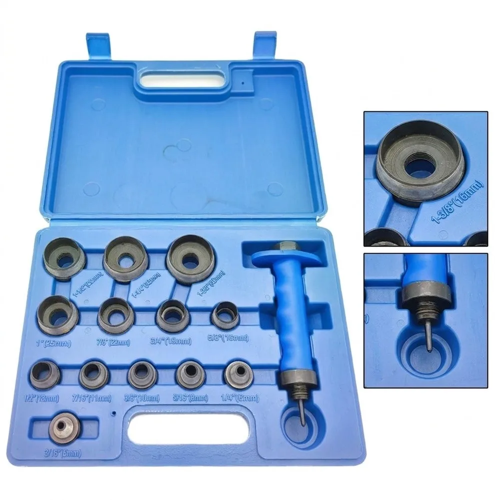 Hollow Punch Set 14 Piece for Leather Gasket Rubber Vinyl - Heat Treated Carbon Steel Heads 3/16 in to 1 3/8 in Range