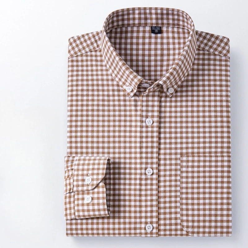 

6XL Oxford 100 % Cotton Long Sleeve Shirt for Men 5XL 6XL Business Casual Relaxed Fit Breathable Shirt Men Plaid Striped Shirts