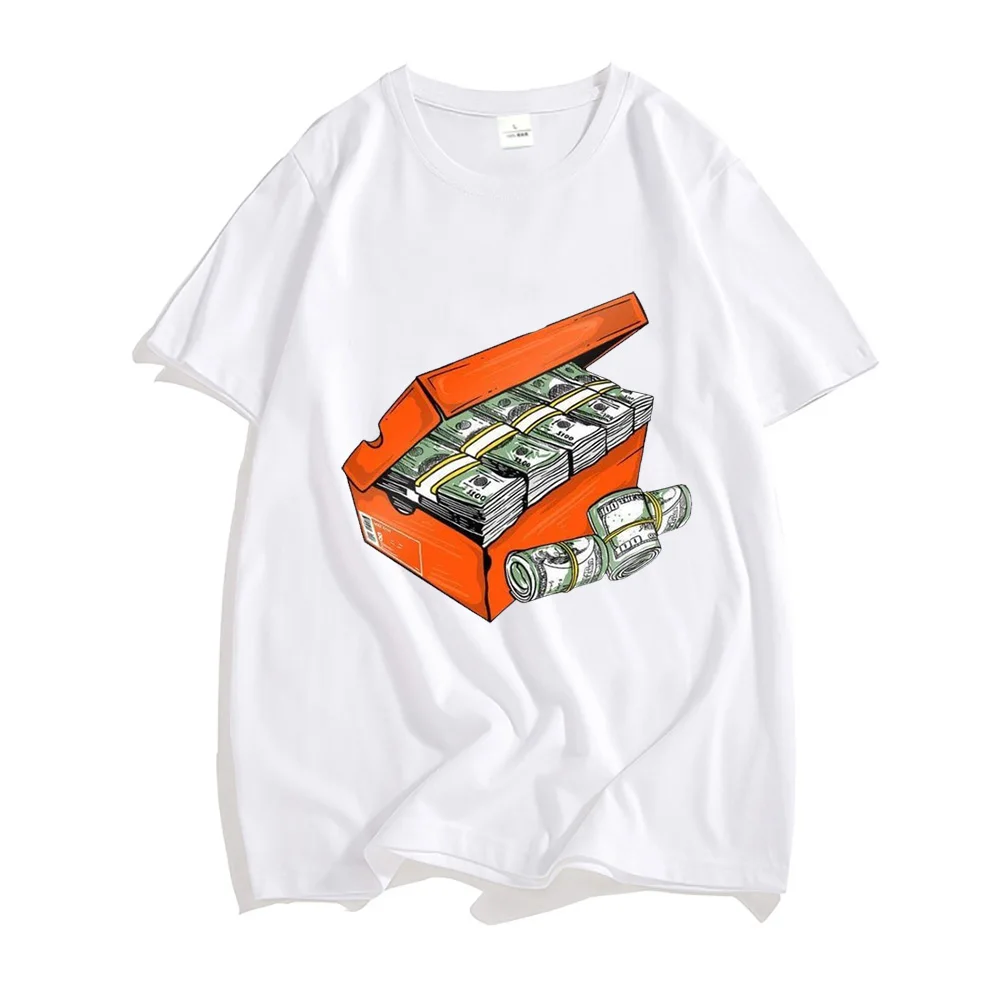 Money Roll 100 Hundred Dollar Tee-shirt Casual Short Sleeve 100% Cotton T-shirt Mens High Quality Clothing Tees Graphic Printed