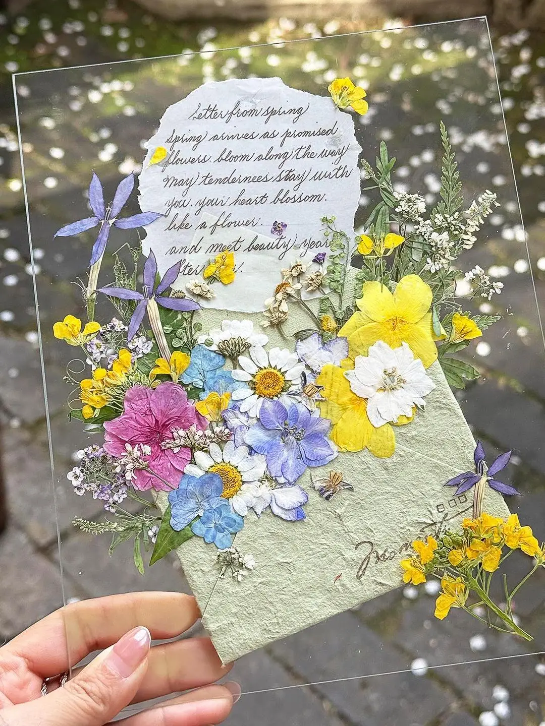 手作りガラス押し花フォトフレーム春の日の手紙透明ドライフラワーdiy素材キットギフト雰囲気装飾飾り