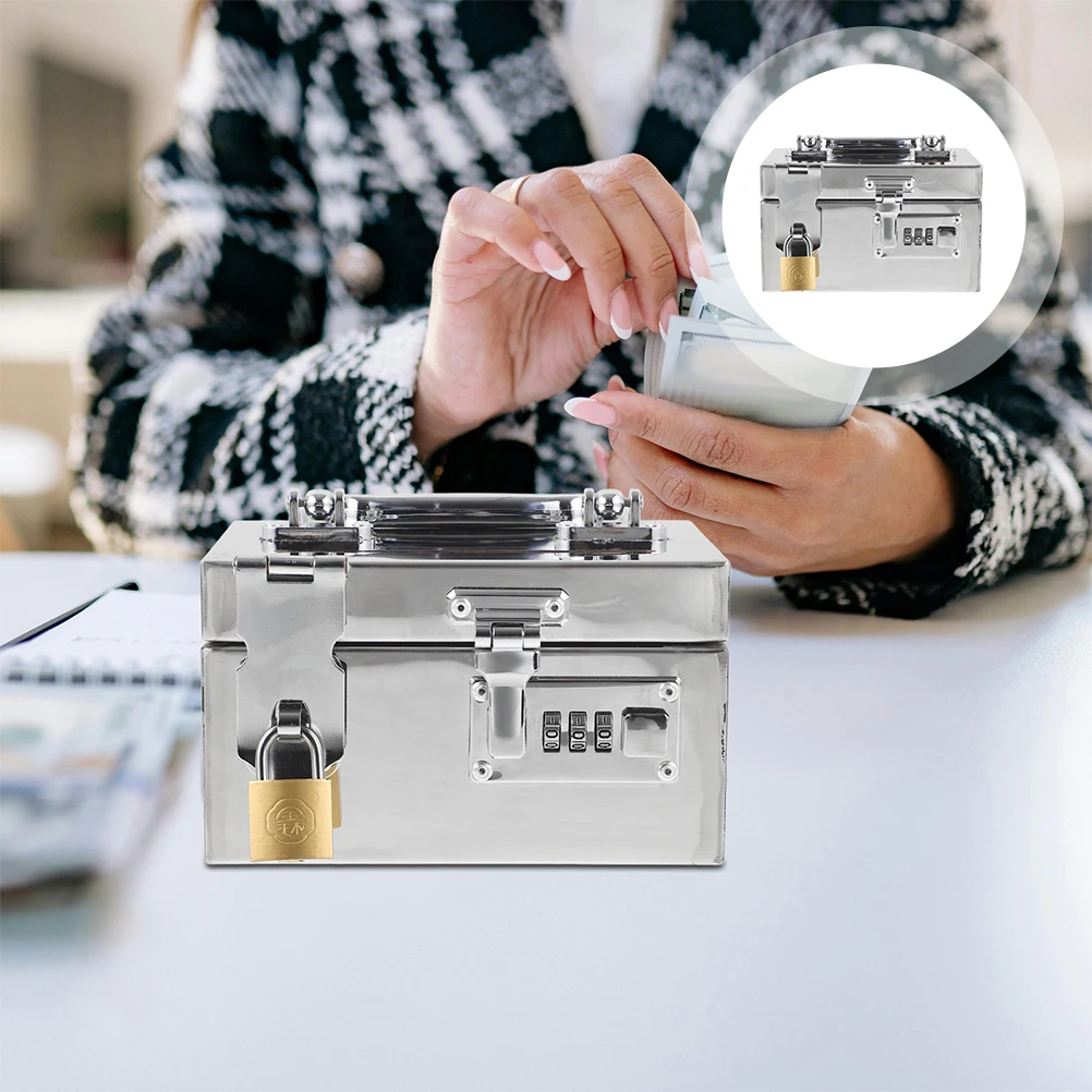 

Stainless Steel Money Saving Password Lock Piggy Bank for Adults Dual Security Coin Storage Large Capacity Silver Metal for Home