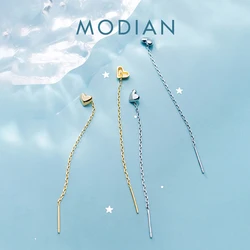 Modian Gold Color Long Chain Earring for Women Fashion Pure 925 Sterling Silver Romantic Hearts Tassel Drop Earring Fine Jewelry