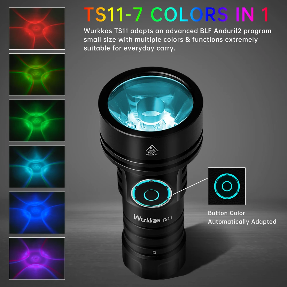 Wurkkos TS11 EDC Mini 18350 RGB Auxiliary Flashlight Powerful 2000LM USB-C Rechargeable SFT40 Torch IP68 Work Light Anduril 2.0