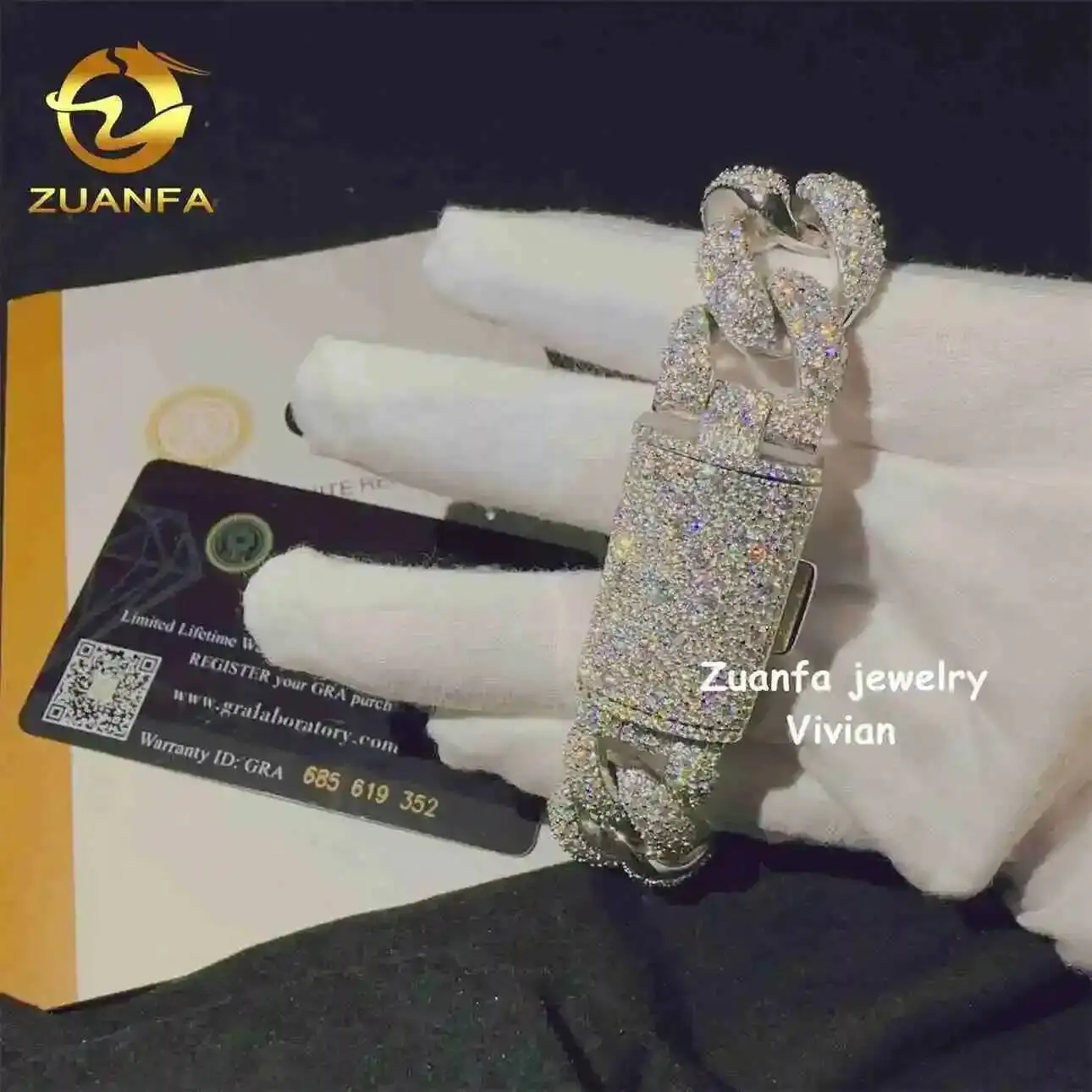 GRA Certificated 18mm Vvs Moissanite Hip Hop Jewelry Iced Out Silver 925 Diamond Cuban Bracelet Cuban Link Chain
