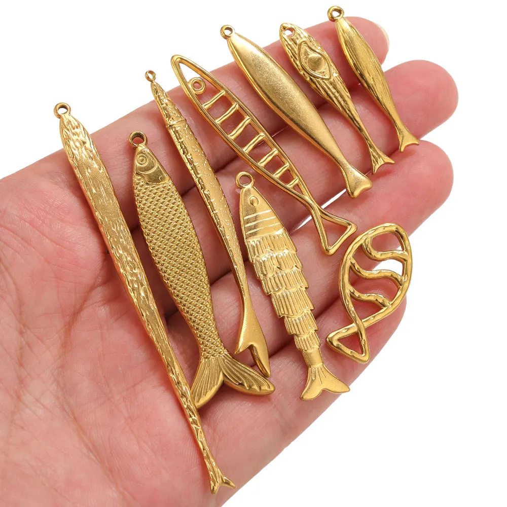 5 Stück Edelstahl-Fisch-Anhänger für die Schmuckherstellung, PVD 18K vergoldete Fisch-Anhänger, DIY-Halsketten- und Ohrring-Anhänger, Großpackung – Detail 2