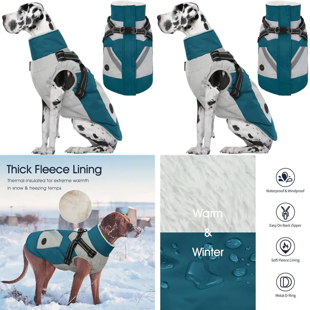

Large Dog Zip-Up Winter Coat with Reflective Waterproof for Giant Breeds, Warm Suit in Turquoise Green, 4XL