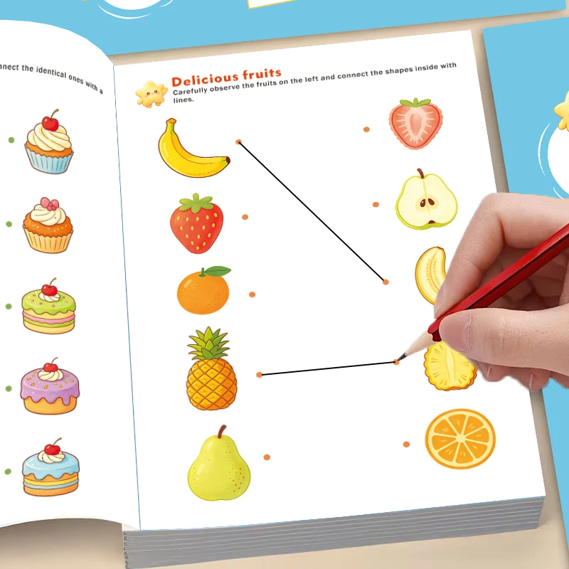 Kids Picture Matching Activity Workbook with Find The Same Design,Rich Fruit and Cute Transportation Pattern Matching Exercises