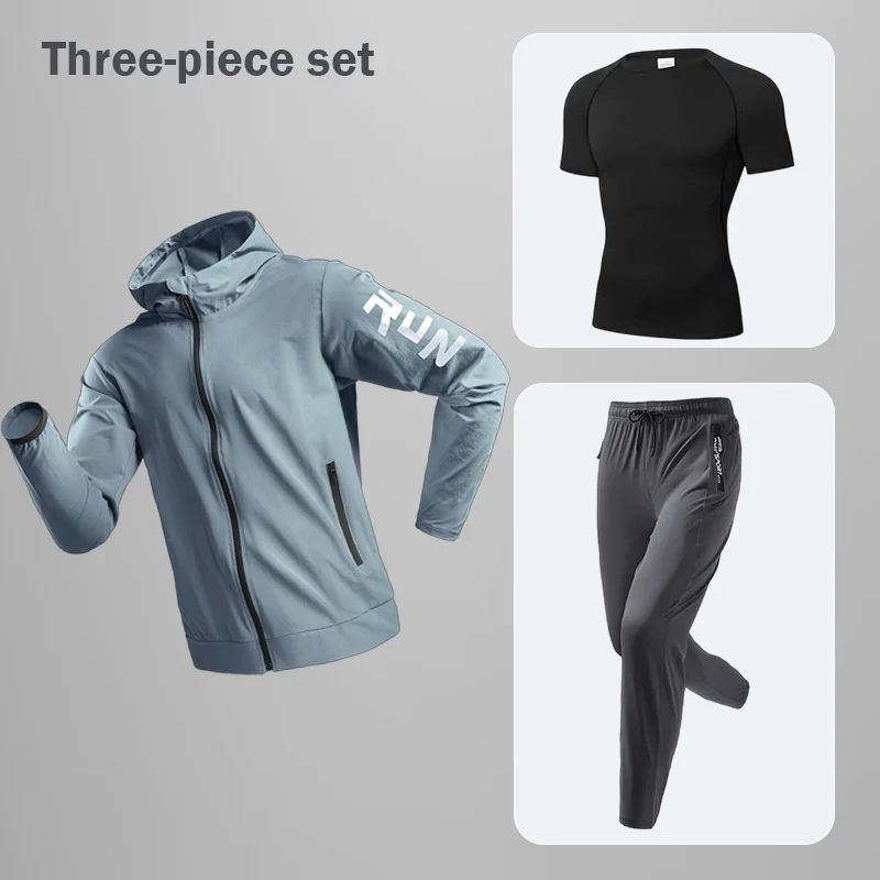 

Training Jacket Outdoor Sports Running Fitness Clothing Morning Run Spring Summer Quick-Drying Men's Sports Suit Three-Piece Set
