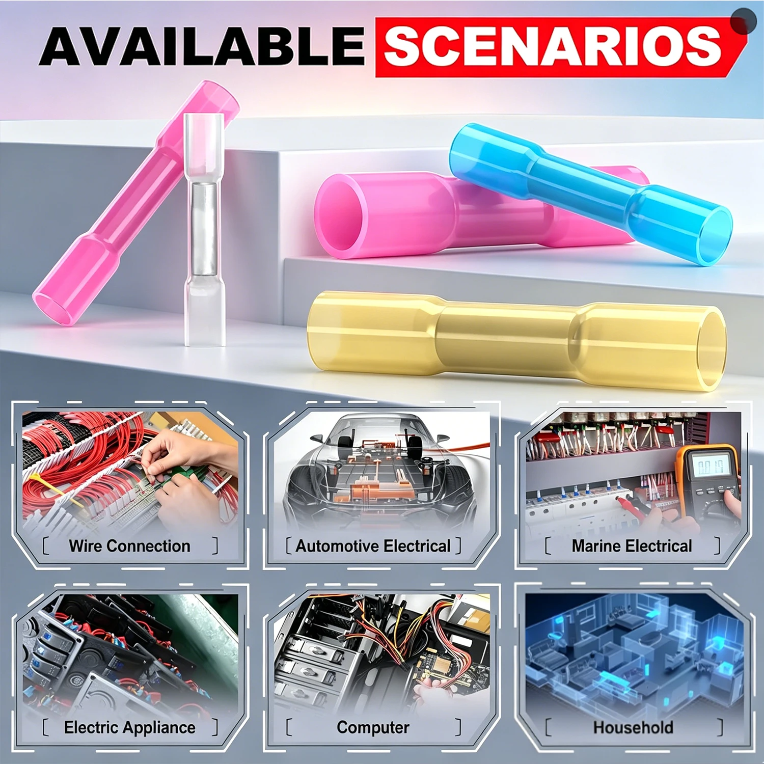 100-500Pcs Heat Shrink Butt Connectors Waterproof Wire Splice Terminals 6 Sizes 5 Colors for Car Boat Marine