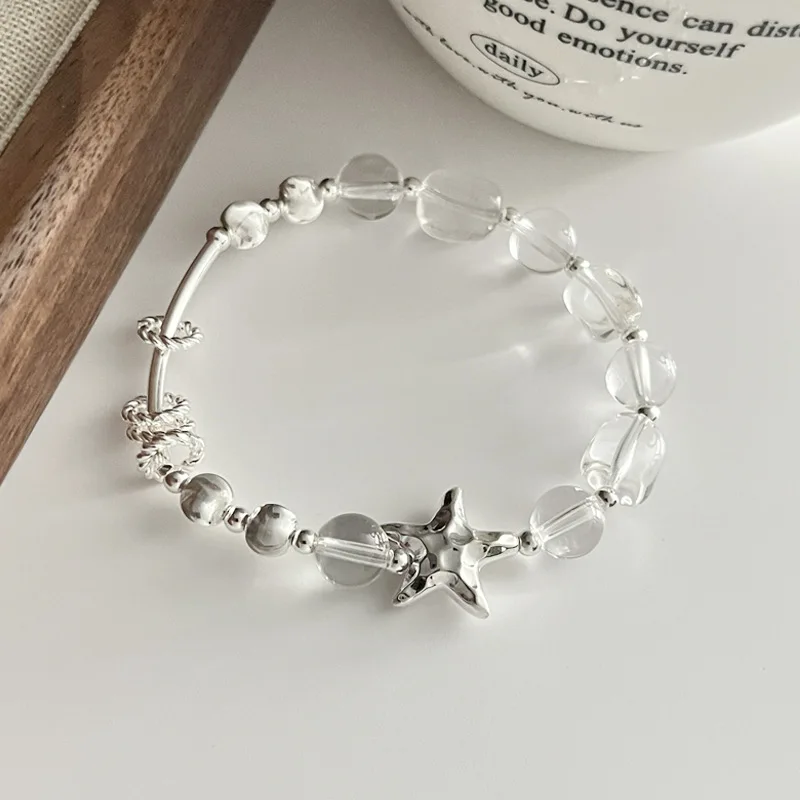 

Браслет из стерлингового серебра 925 пробы с натуральным кристаллом и прозрачным кварцем в виде морской звезды для женщин, модный браслет ручной работы