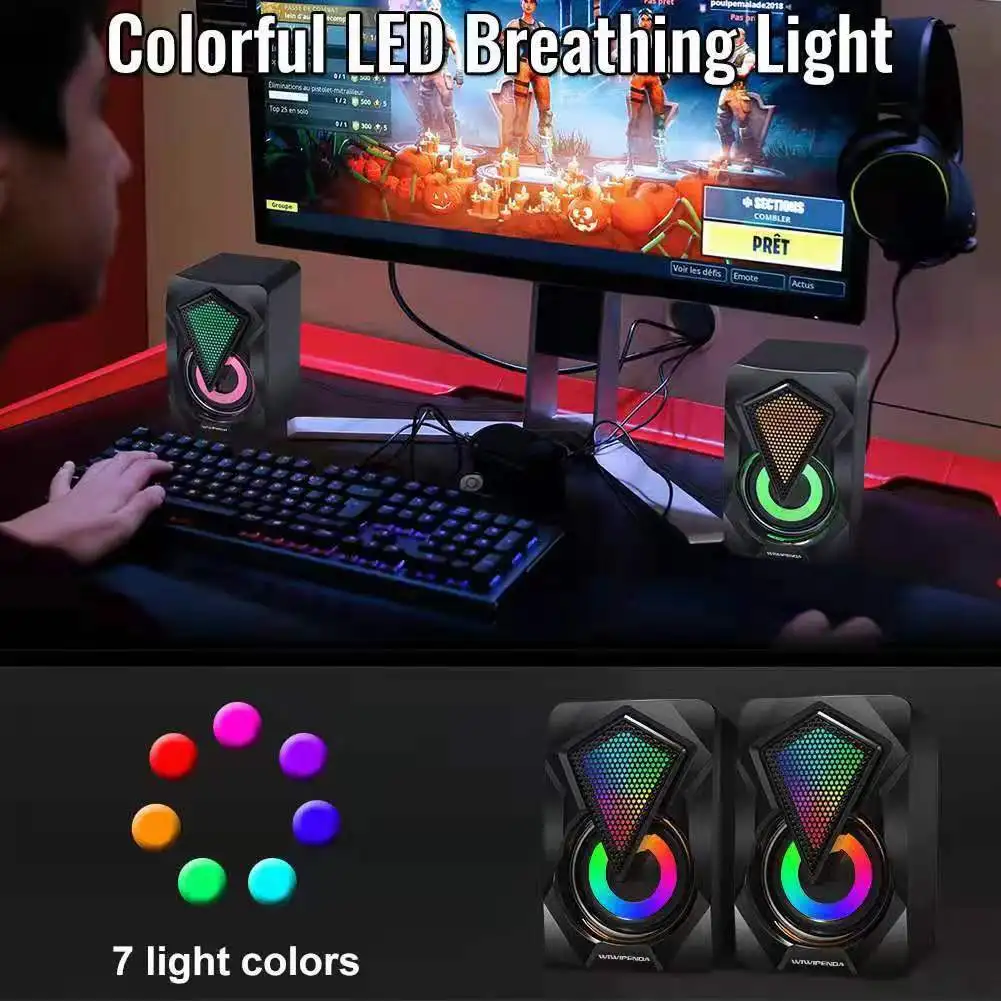 X2 Desktop Computer Multimedia Audio Home Mini RGB Colorful USB Speaker with Wired Subwoofer for Enhanced Sound Experience