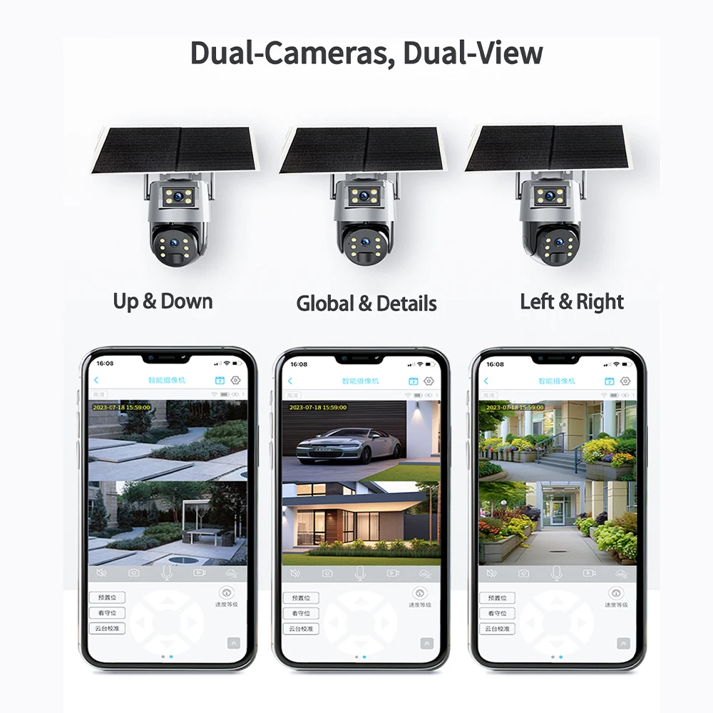 ALLCHN-cámara de seguridad con Panel Solar para exteriores, videocámara CCTV de 6MP, 4G, doble lente, pantalla Dual, PTZ, Audio a todo Color, PIR, detección humana