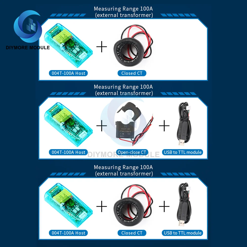 AC 80-260V 0-100A Digital Multifunction Meter Watt Power Volt Amp Current Test Module PZEM-004T For Arduino TTL COM2\COM3\COM4