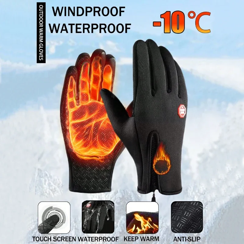 Warme Winterhandschuhe für Herren, Touchscreen, rutschfest, wasserdicht und winddicht, Fahrradsporthandschuhe für Damen, Outdoor-Hobbys