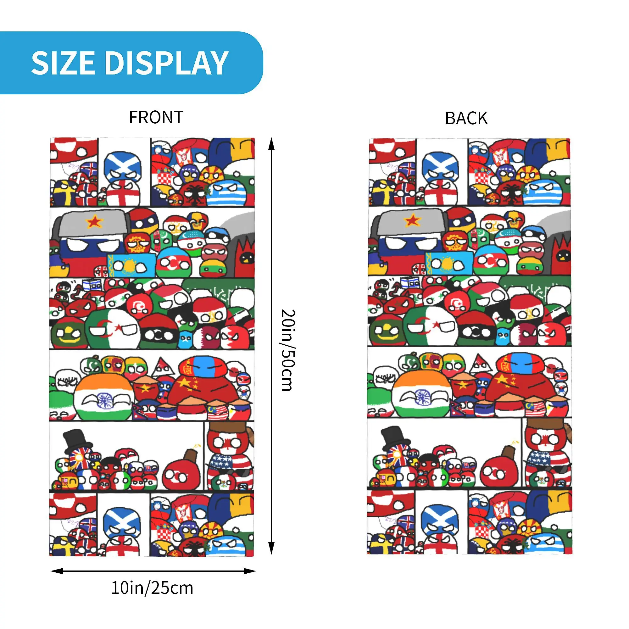 Custom Countryball Cartoon Countries Earth Cute Style Bandana Neck Warmer Women Men Winter Ski Tube Scarf Gaiter  Face Cover