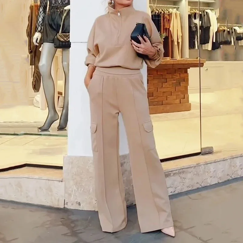 

Fall 2025 New Women's Lapel Crop Top High-waisted Cargo Wide-leg Pants Two-Piece Set
