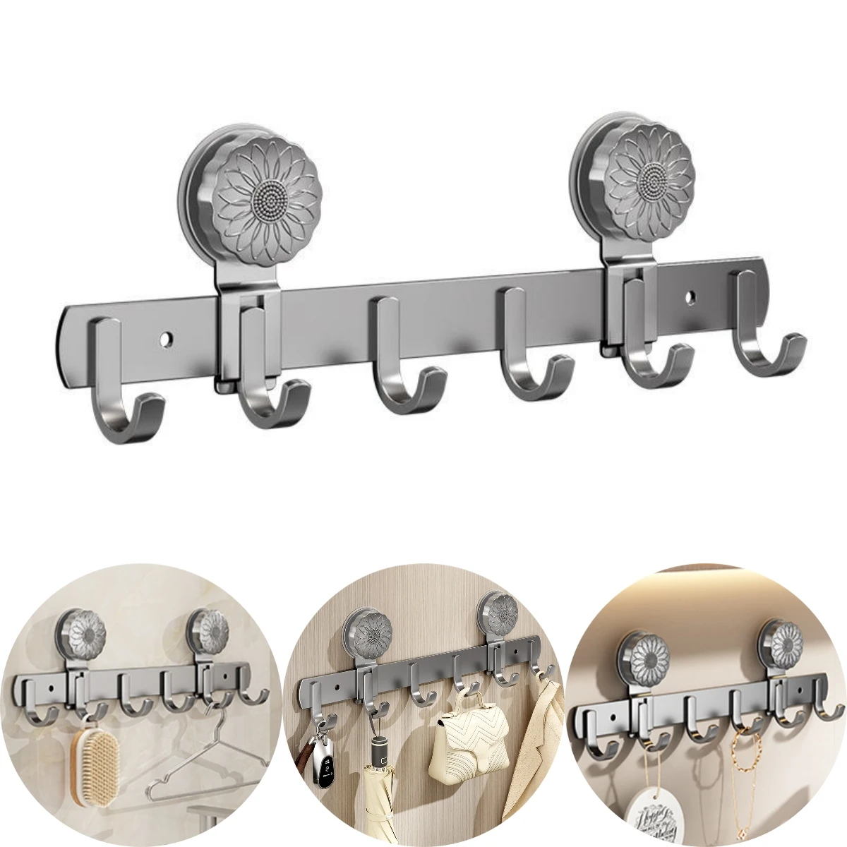 

Настенный держатель для полотенец с 6 крючками и присоской из углеродистой стали для удобного хранения в кухне, ванной или спальне