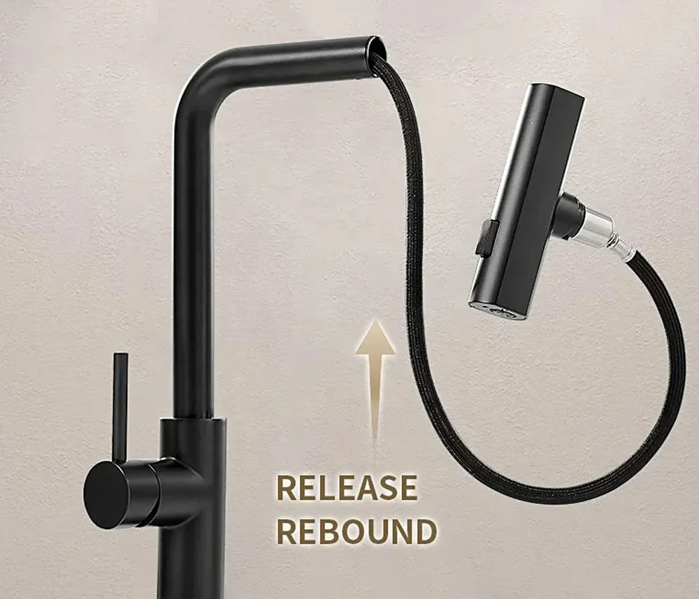 005 2023 Newest Design SUS304 Stainless Steel Waterfall Rainfall faucet Pull Out 3 function spray Kitchen mixer faucet (S46B-ss)