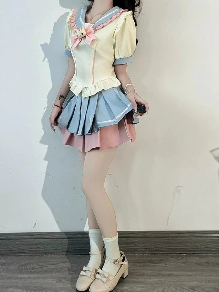 Corea giapponese moda vestito college camicetta gonna a pieghe vestito ragazza casual uniforme scolastica quotidiana set bel stile Jk uniforme