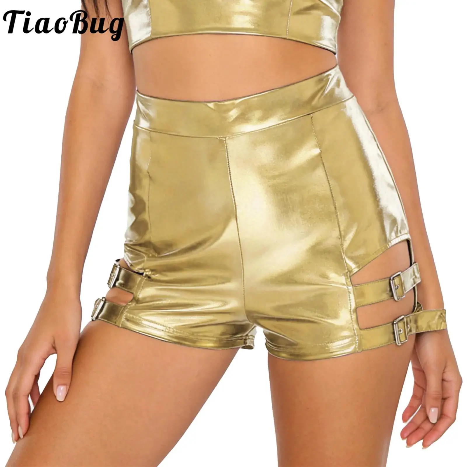 

Women Metallic Cheer Booty Dance Shorts Party Clubwear High Waist Gymnastics Booty Shorts Performance Bottoms Jazz Dancewear