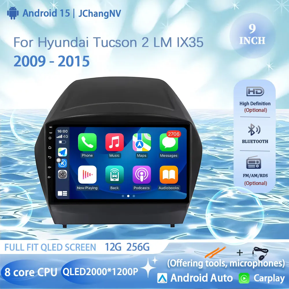 Android15 Carplay WIFI 4G 9” For Hyundai Tucson 2 LM IX35  2009 - 2015 Car Radio Navigation GPS Multimedia Player Stereo DSP