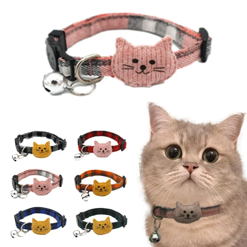 Pet Collars Checkered Cat Collars Pet Bell Collars Butterfly Cute Cat Head  Cat Collar Pet Accessories Pet Dressing