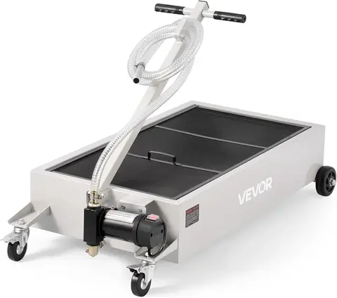 VEVOR Low Profile Electric Oil Drain Pan, 20 Gal Capacity, Rolling Oil Drain Pan with 110V High-Flow Pump, 7.2 ft Hose & T Foldi