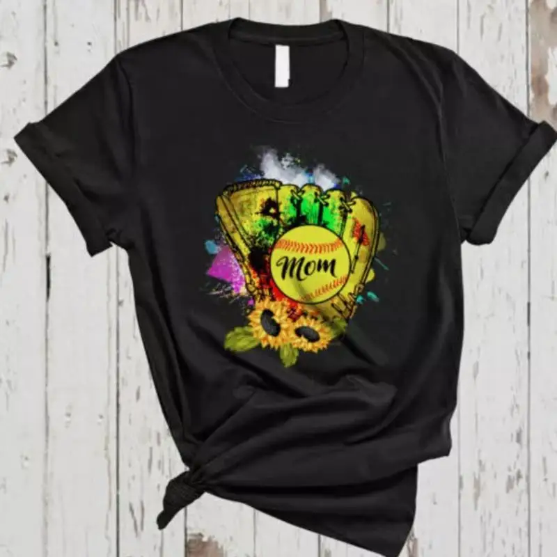 

Футболка с изображением мамы и подсолнуха, софтбола, милый игрок, семейный цветок, футболка ко Дню матери