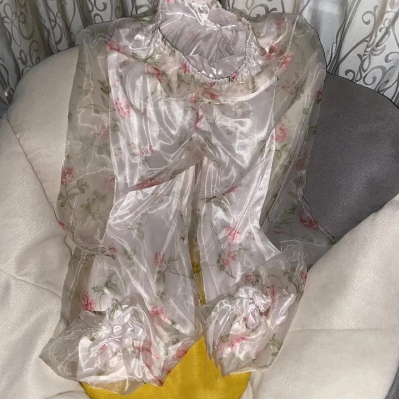 Silky Soft Glossy 2 layers Organza Outside Ice Silk Inside Pajamas Pants Women Men Plus Size Sleeping Lantern Trousers