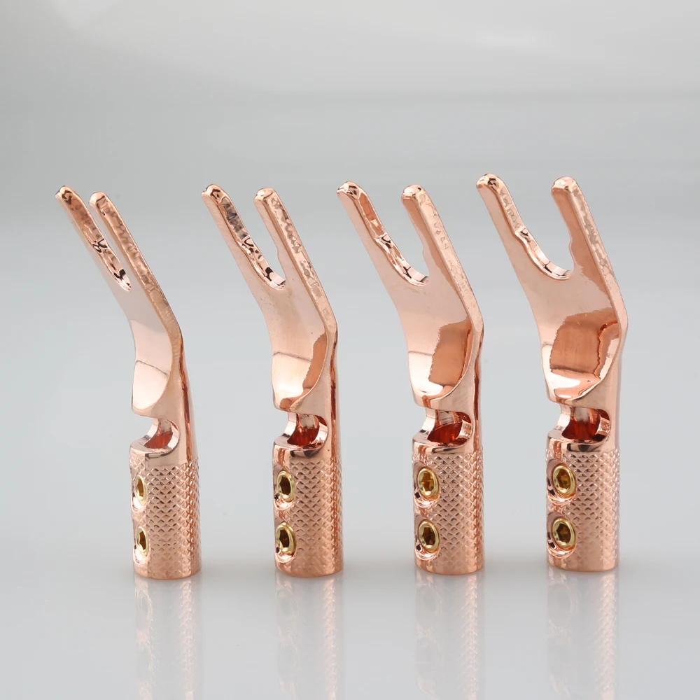 8 stuks puur koper rhodium vergulde y spade connector stekker vork connectoren plug luidspreker kabel luidspreker kabel jack