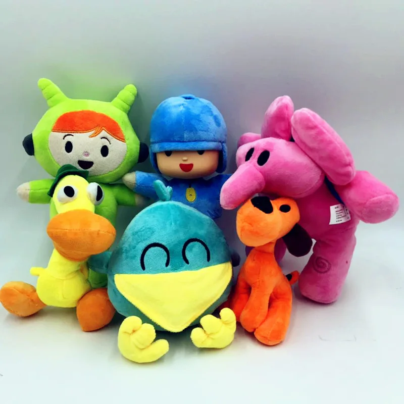 6 peças de Bonecos de Pelúcia Pocoyo Kawaii, Pequeno P Youyou, Peluche Barto, Patinho, Lula, Ellie, Elefante, Brinquedos de Pelúcia para Crianças