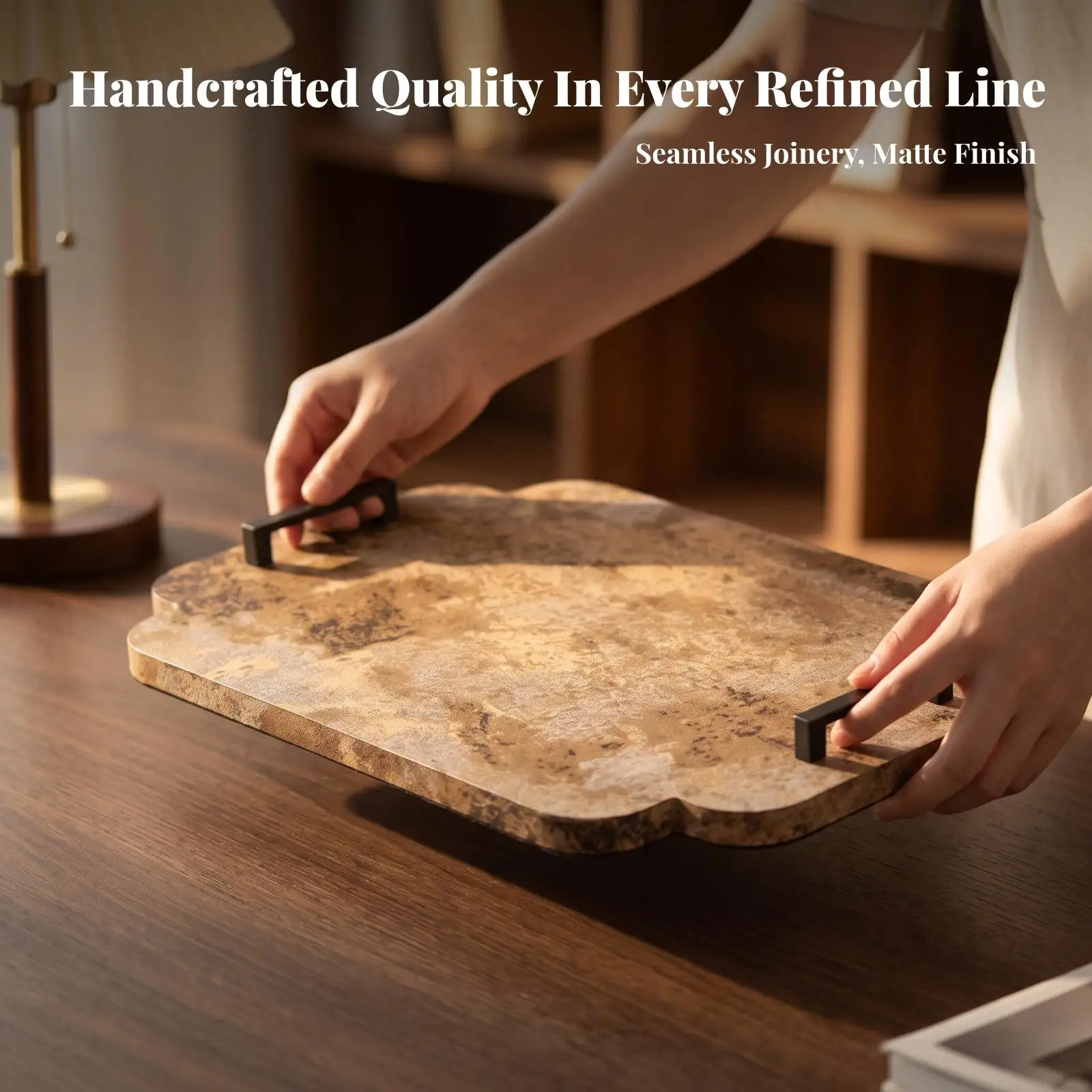 Wooden Marble Decor Tray Rectangular Catchall for Keys Jewelry Home Table Centerpiece Organizer