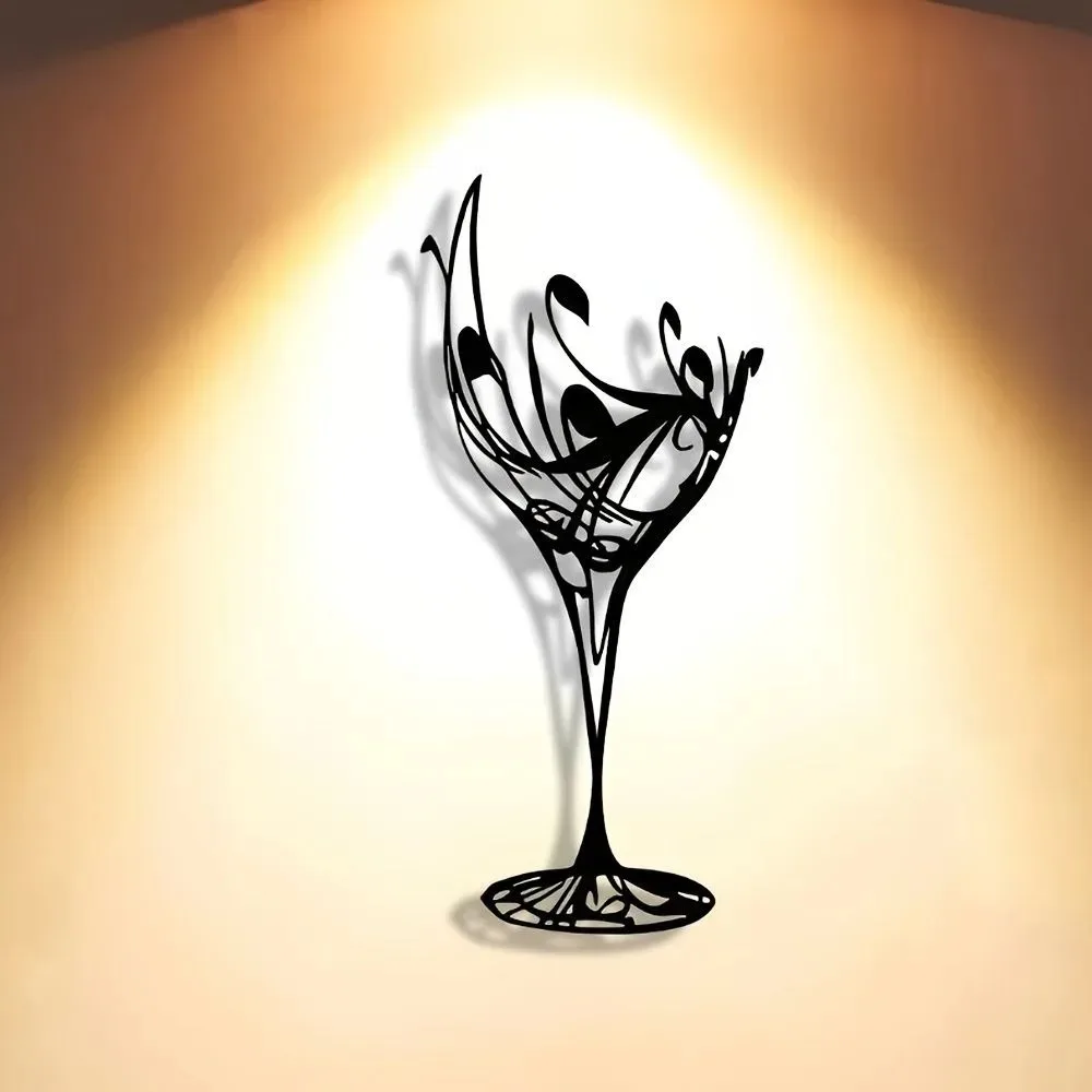 CIFBUY Iron Art Wall Decor Martini Glass Metal Wall Hanging Cocktail Bar Art Hollow Stemware Black Home Decor For Kitchen Restau