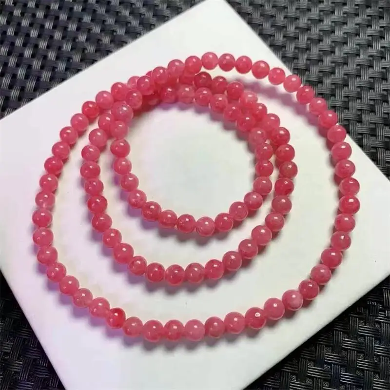 5MM Natural Rhodonite Triple Circle Bracelet Women Reiki Healing Strand Bangles Jewelry For Female Gift 1PCS