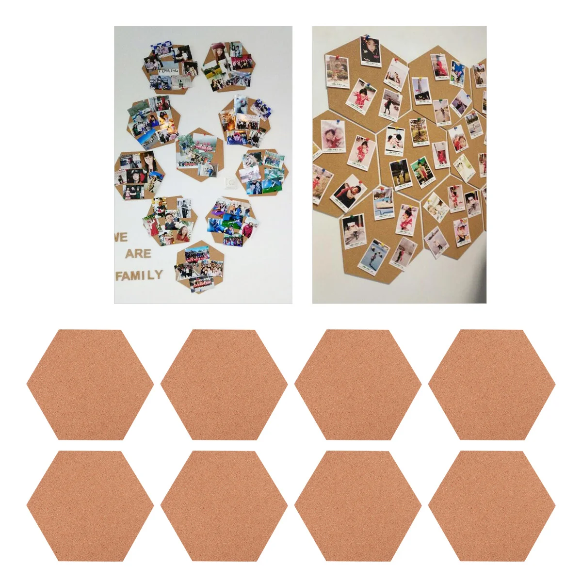 

8pcs Soft Cork Bulletin Self-Adhesive Hexagon Message For Home Office Classroom Light Brown Wooden Notice Board Pin Board Memo