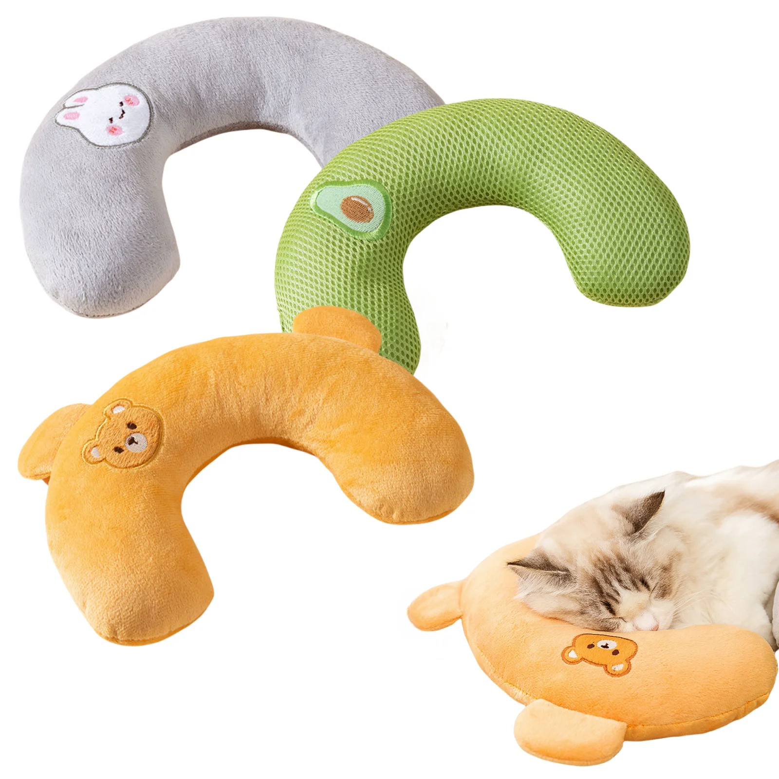 Cat Pillows for Indoor Cats Dog Calming Pillow Half Donut Neck U-shaped Pillow for Puppy and Kitten Washable Cute Pillow